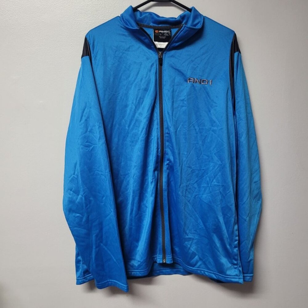 AND1 Full Zip Jacket Lightweight Pockets Blue Athletic‎ Windbreaker Mens XL